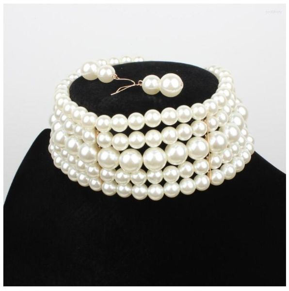 Mode Multilayer Weiße Perle Halsband Mit Metall Scheibe Fixierung Breite Bib Halskette Schmuck Charme Frauen Party Hochzeit Godl22