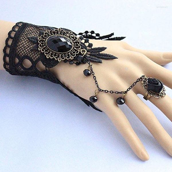 Perlenstränge 1PC Modestil Frauen handgemachte schwarze Rose Spitze Blume Tropfen Armband Slave Set Lolita Gothic Ball Retro Braut Lars22