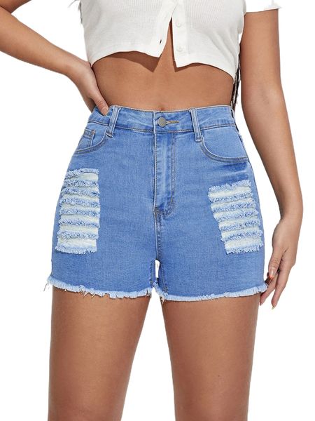 

high waist ripped frayed raw trim denim shorts c1fr#, White;black