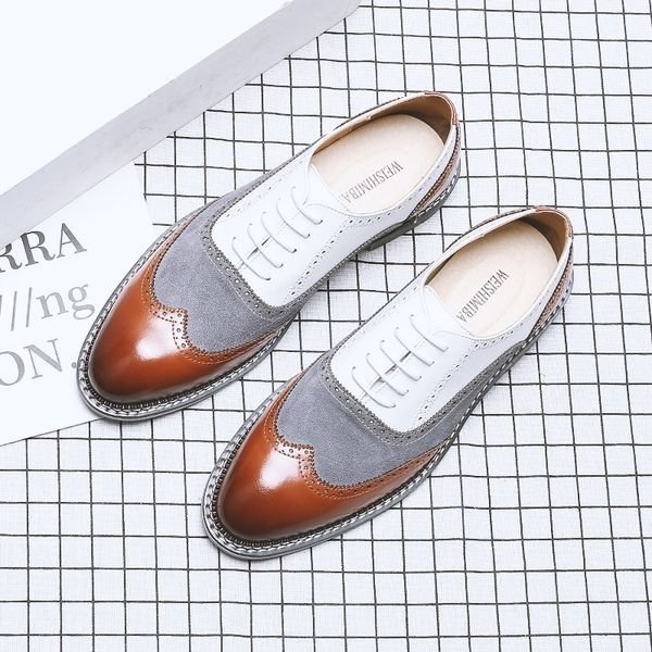

new arrival retro brogue classic business formal pointed leather men oxford wedding dress shoes y200420, Black