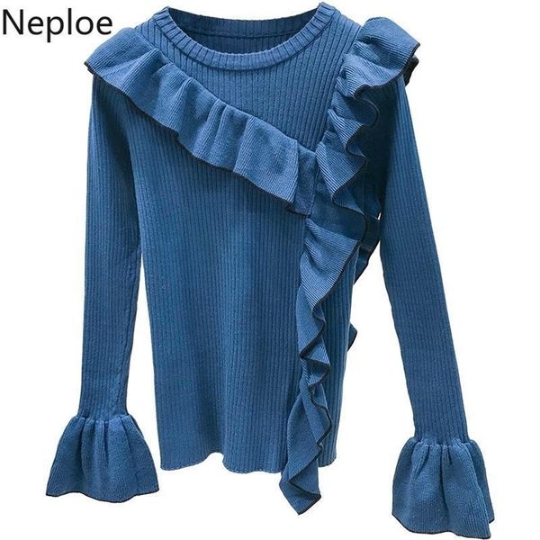 

neploe spring outwear sweater women long sleeve pullover sweet ruffle patch knitted jumper korean fashion pull femme 201203, White;black