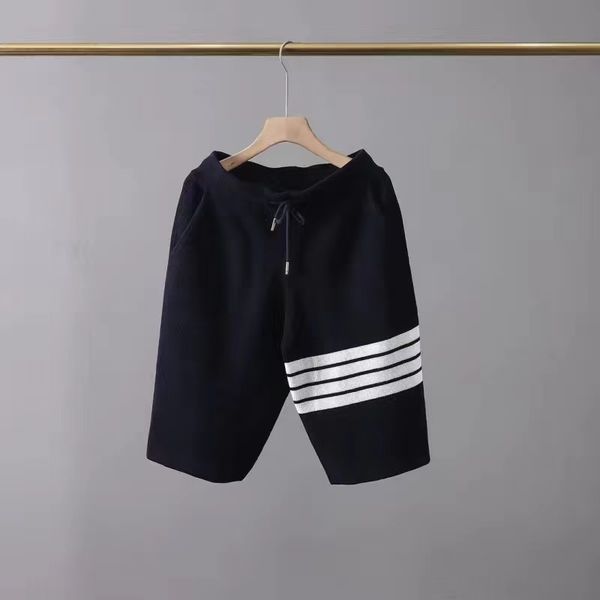 

22s men's women shorts pure cotton loopback jersey brown knit engineered four bars thom summer wear arm stripe sports shorts m-2xl b1, Black
