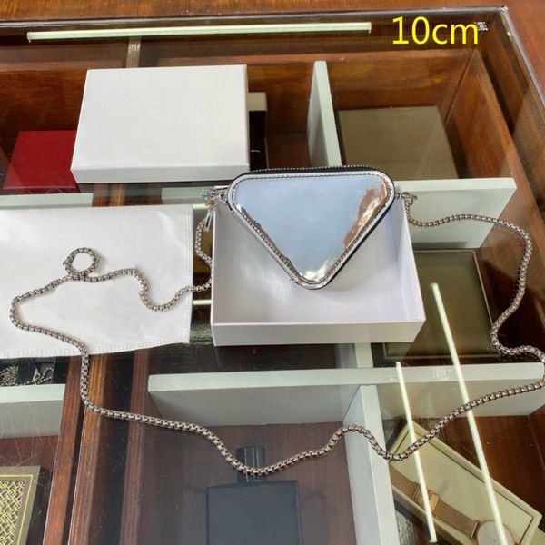 

2022 women mini triangle chain bags luxury coin purses wallets brand new crossbody shoulder bag pochette patent leather lady clutch silver b