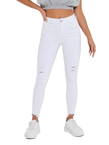 

petite ripped raw hem skinny jeans e1b5#, Blue