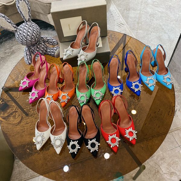 

2022 new summer heels sandal sunflower rhinestone thin heel medium heel sandals high heel shallow toe single shoe rear empty shoes for women, Black