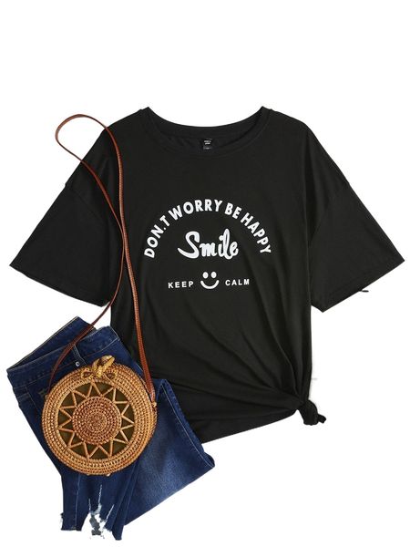 

plus letter graphic drop shoulder tee t3eu#, Black