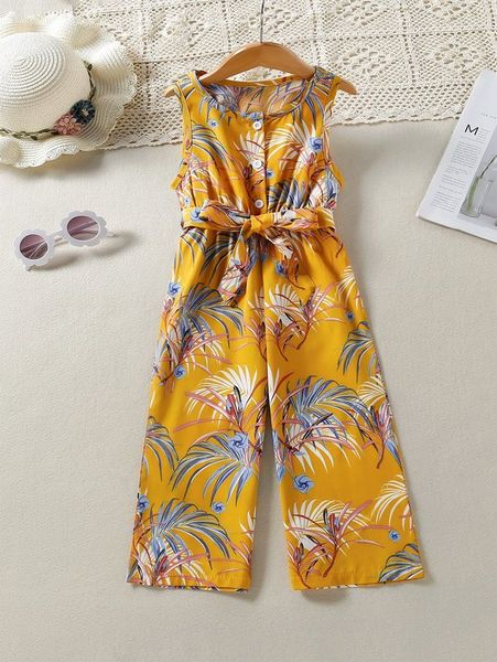 

toddler girls tropical print belted jumpsuit she, Blue