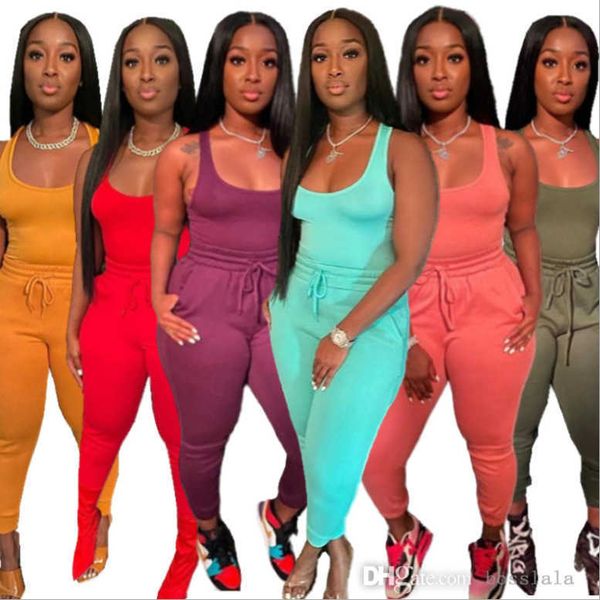 Silm Tracksuits equipados com roupas esportivas de duas peças Terno de jogging colete sexy e calça tether roupas de cor sólida roupas de designer feminino de tamanho feminino