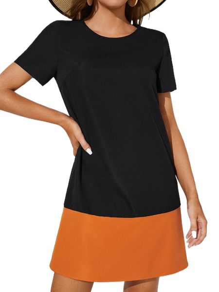 

tall colorblock round neck tee dress l8ss#, Black;gray