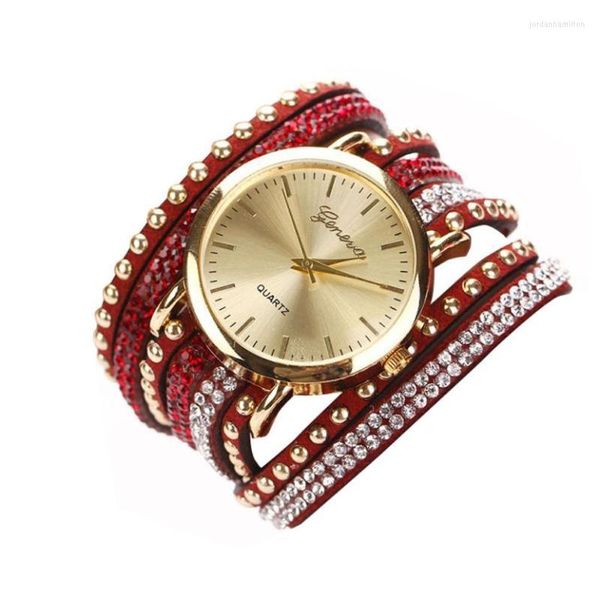 Women Fashion Crystal Rivet Bracciale intrecciato orologio in pelle cinturino in vernice al quarzo Dial di acciaio inossidabile analogico #W orologi da polso