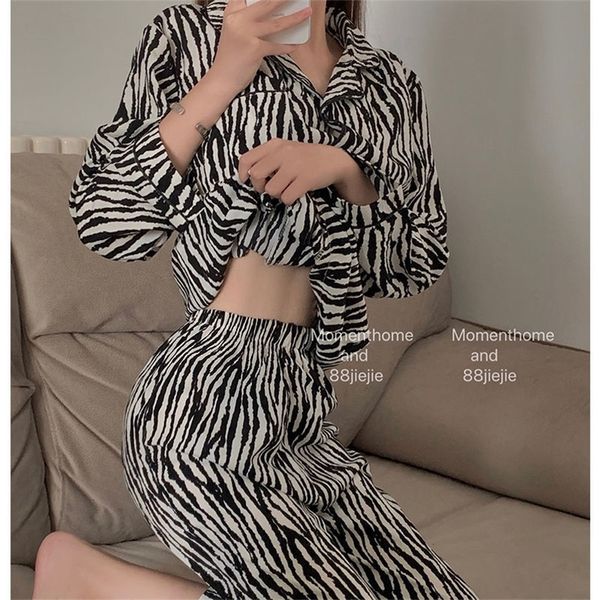 

zebra print pajamas suit autumn and winter comfortable two-piece home service women 220329, Black;red