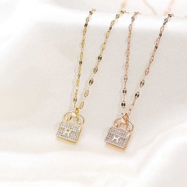 

japanese and korean style handbag, letter h, rose gold necklace, chain, Silver