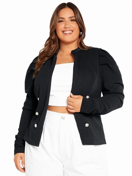 

evolu plus puff sleeve double breasted jacket w6aj#, Black
