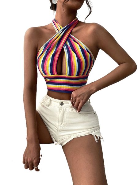 

rainbow striped halter q1lz#, White