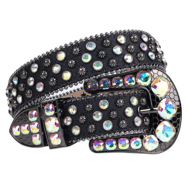 Cinture Cintura con strass neri Fibbia di qualità con borchie di diamanti per donna Uomo Cinturino in pelle Cinturoni in vita Para Mujer Jeans