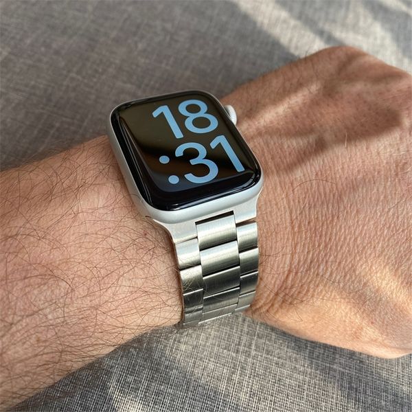 

stainless steel strap for apple watch 44mm 40mm 45mm 41mm 42mm band ultra thin metal link bracelet for iwatch series 7 6 se 5 4, Bronze;slivery