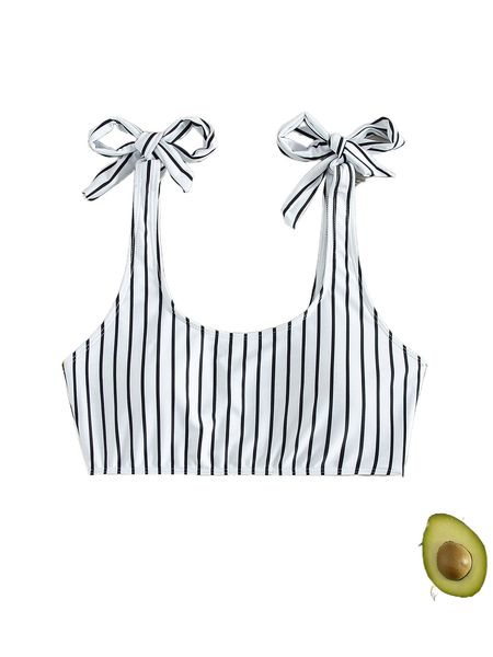 

striped tie shoulder bikini x0j0#, White;black