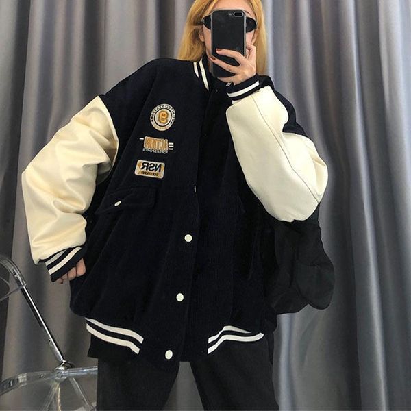 Damenjacken Damen Patchwork Stickerei Baseball Mädchen Casual College Jacke Übergroße Varsity Bomber 2022 Herbst TrenchWomen's