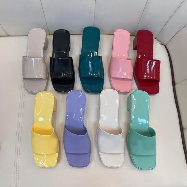 

designer slippers women fashion jelly slides rubber high heel platform sandals summer embossed candy slipper outdoor beach flip flop, Black
