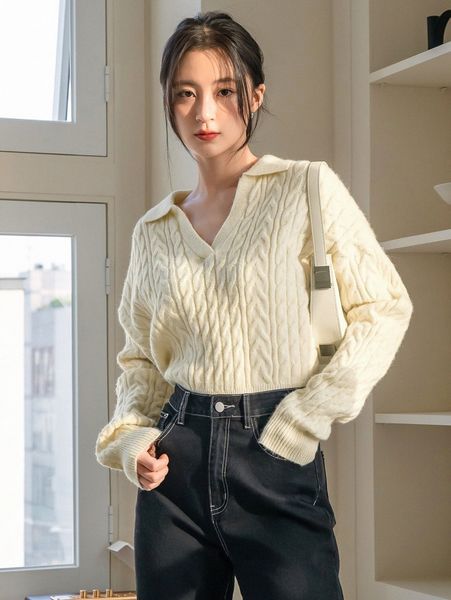 

dazy-less cable knit drop shoulder sweater s3nc#, White;black