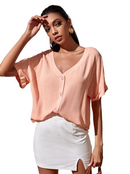 

batwing sleeve button front blouse 82sc#, White