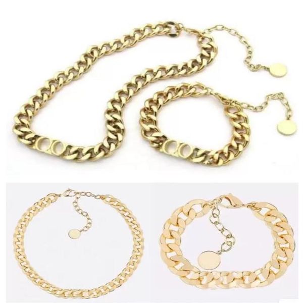 

luxury jewelry fashion stainless steel letter 14k gold cuban link chain necklace choker bracelet for mens and women lovers gift hi231p, Silver