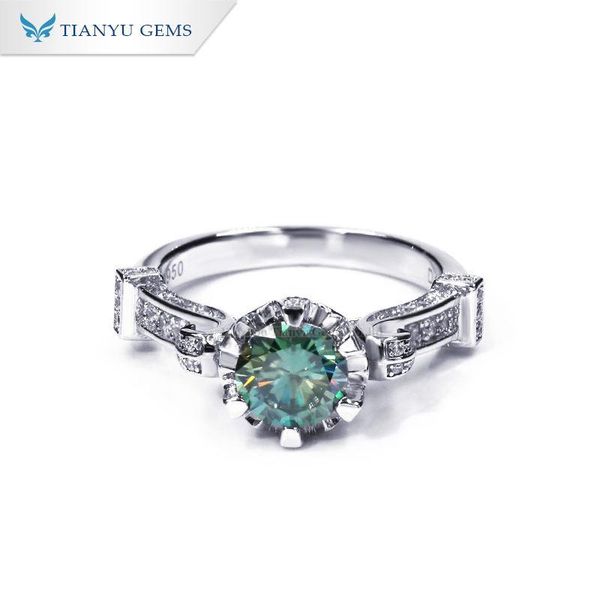 

cluster rings tianyu gems women 925 silver moissanite engagement green gemstones white 6.5mm round 18k gold plated ring jewelry, Golden;silver