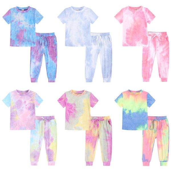 

kids designer clothes tie dye clothing sets girls printed short sleeve pants outfits t-shirts trousers suits boys fashion shirt pant leisur, White