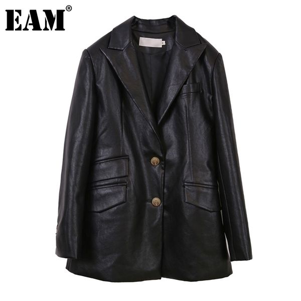 

eam loose fit black pu leather temperament jacket lapel long sleeve women coat fashion spring autumn 1da507 201029, Black;brown