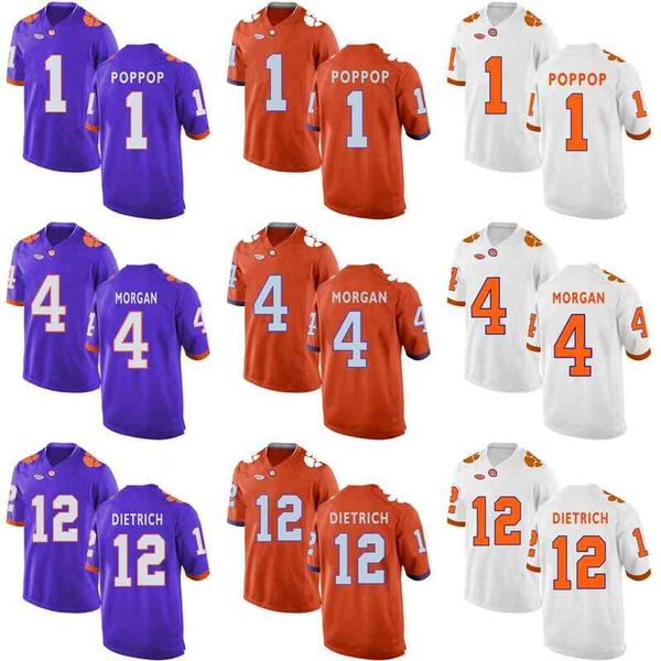 

factory outlet mens clemson tigers 1 poppop 4 morgan 12 dietrich blue white orange college football jerseys, Black