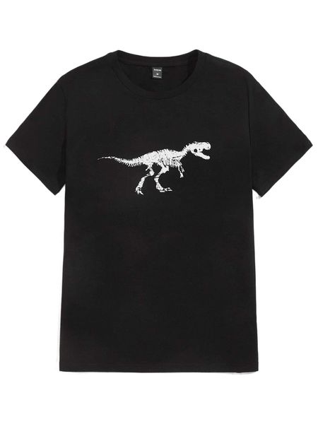 

men dinosaur print round neck t-shirt d2ia#, White;black