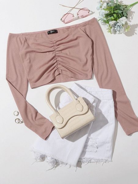 

ruched detail crop bardot w2zu#, White