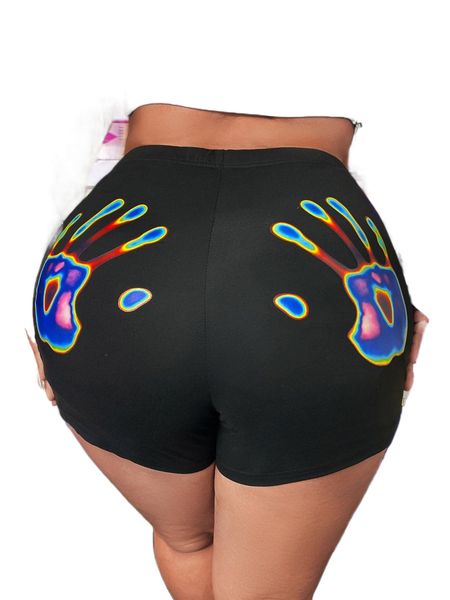 

plus figure graphic biker shorts z39c#, Black