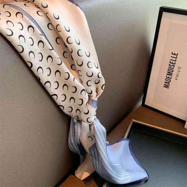 Schals Designer-Kopftuch aus Seide, neu, lang, vielseitig, modisch, frisch, blauer Mond, kleiner Seiden-Streamer-Schal, Haarband mit Schal außen, Damen, Herren