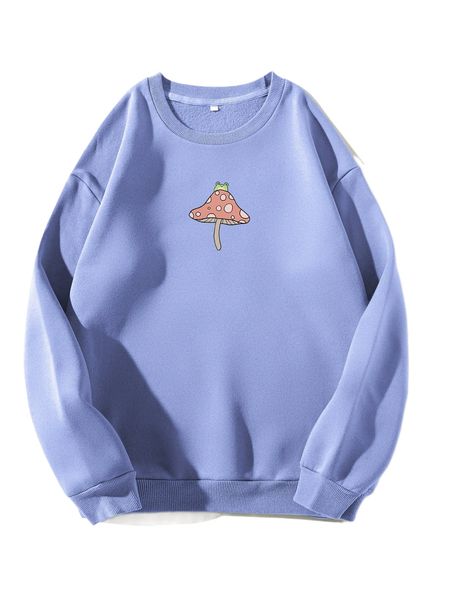 

frog & mushroom print thermal lined sweatshirt s0pr#, Black
