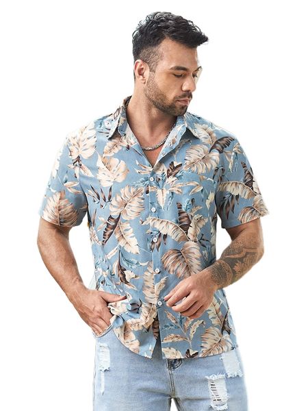 

extended sizes men tropical print pocket patched shirt a4uh#, White;black