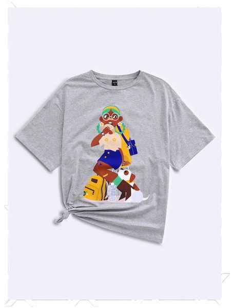 

x givi carter round neck cartoon graphic tee c1ls#, White