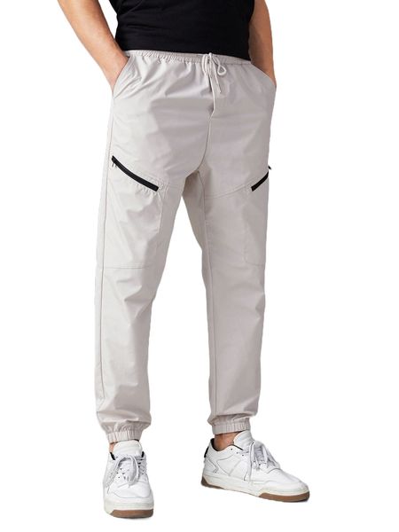

men drawstring waist pants s6d9#, Black
