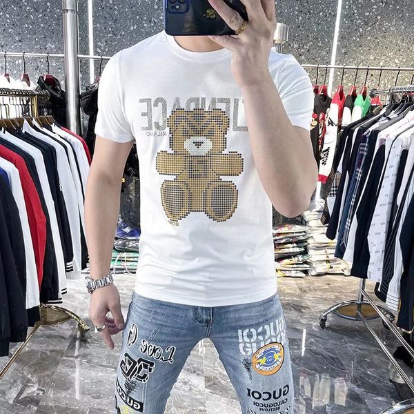 

pure cotton ironed drill t shirt short sleeve men's fashion european goods leisure half sleeve trend all-match slim body t-shirt, White;black