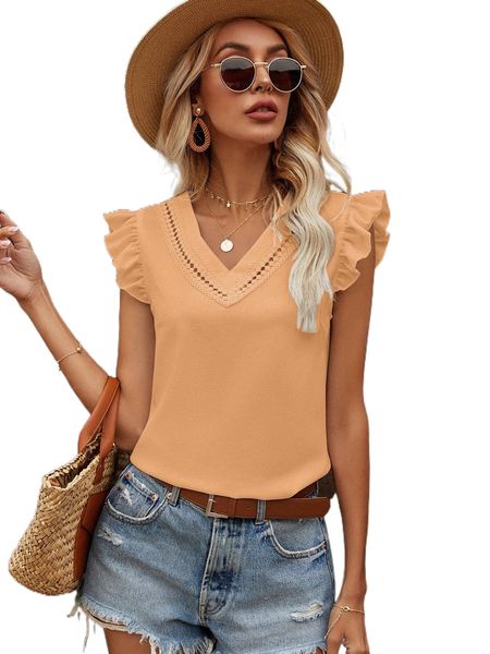 

contrast trim ruffle sleeve blouse n5gr#, White