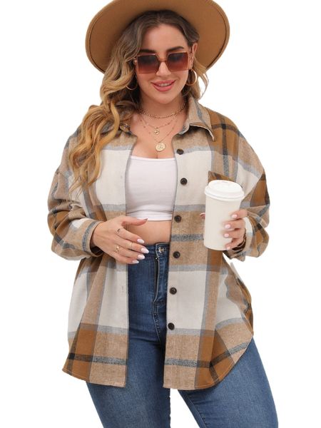 

plus plaid patched pocket drop shoulder shirt b0gc#, Black