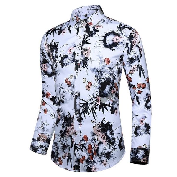 

45kg120kg autumn men shirts casual regular fit streetwear floral printed blouse button down men social shirt long sleeve 210412, White;black