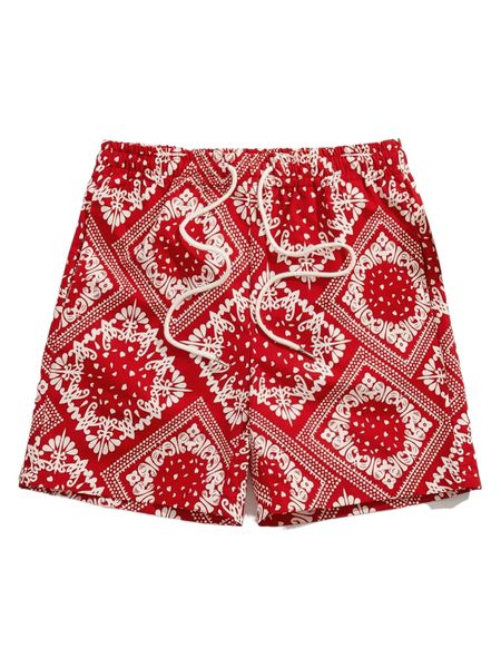 

men scarf print drawstring waist shorts j2ql#, White;black