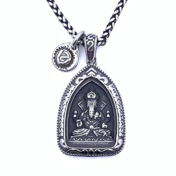 

niche elephant trunk god buddha brand pendant titanium steel retro necklace men and women personality hip-hop fashion jewelry, Silver