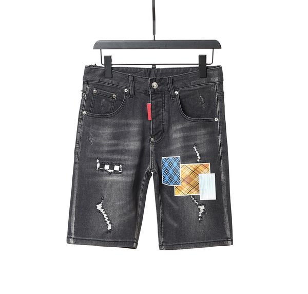

men short jeans ripped straight regular slim fit fashion casual hip hop denim shorts mens pants, Blue