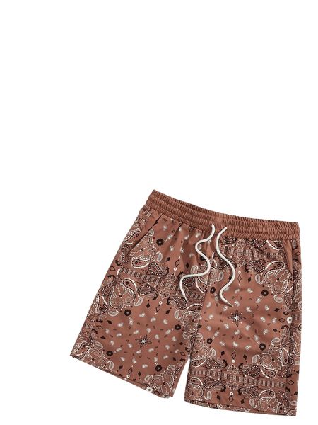 

men letter graphic tee & paisley print drawstring waist shorts d23b#, Gray