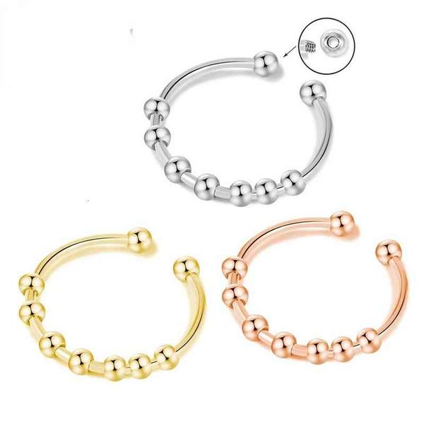 

jewelry ring rotate y anti stress anxiety women adjustable stainless steel diy beads spinner fidget anillo ansiedad, Golden;silver