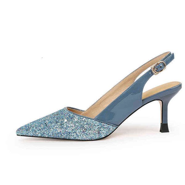 

designer women's shoes boots 2022 summer pointed thin heel high-heeled shoes glite buckle baotou color matching mom women's sandal, Black