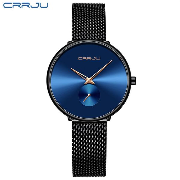 

luxury brand crrju women watch stylish simple ladies daily dress mesh wristwatch fashion wasterproof quartz female clock271e, Slivery;brown