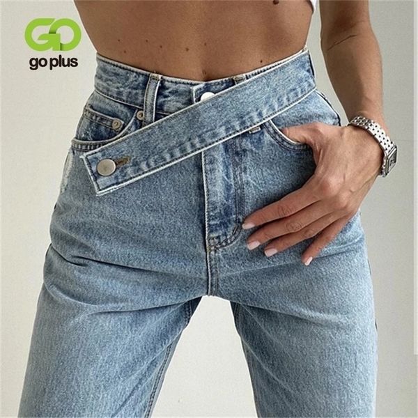 Calças de perna larga da perna de jeans goplus mamãe femme jeans azul preto Cantura alta mulher calça calças pantalones spodnie damskie c10796 210302